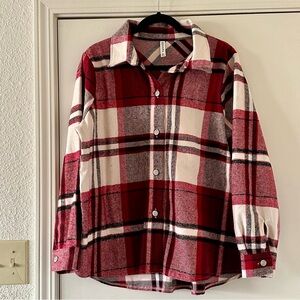 Zenana Outfitters Women's Red and Cream Plaid Button Down Shirt